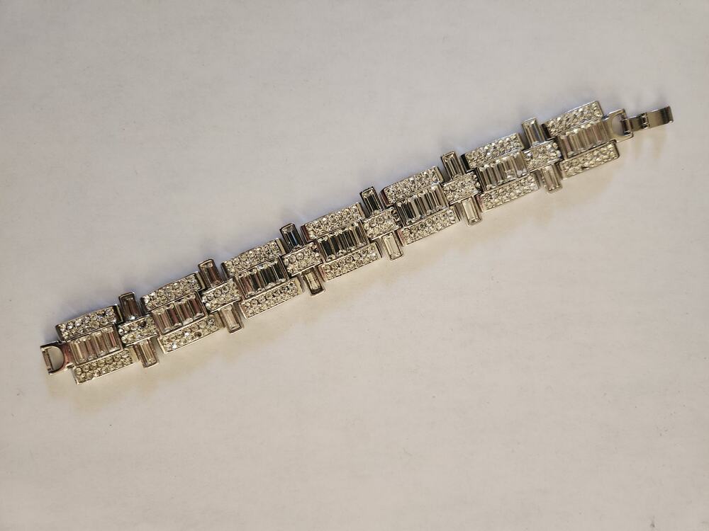 Vintage Style Baguette Rhinestone Bracelet Old Hollywood Statement